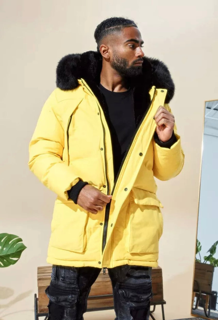 Jordan Craig Men's BISMARCK FUR LINED POLLEN YELLOW GOLD PARKA JACKET PUFFER NEW