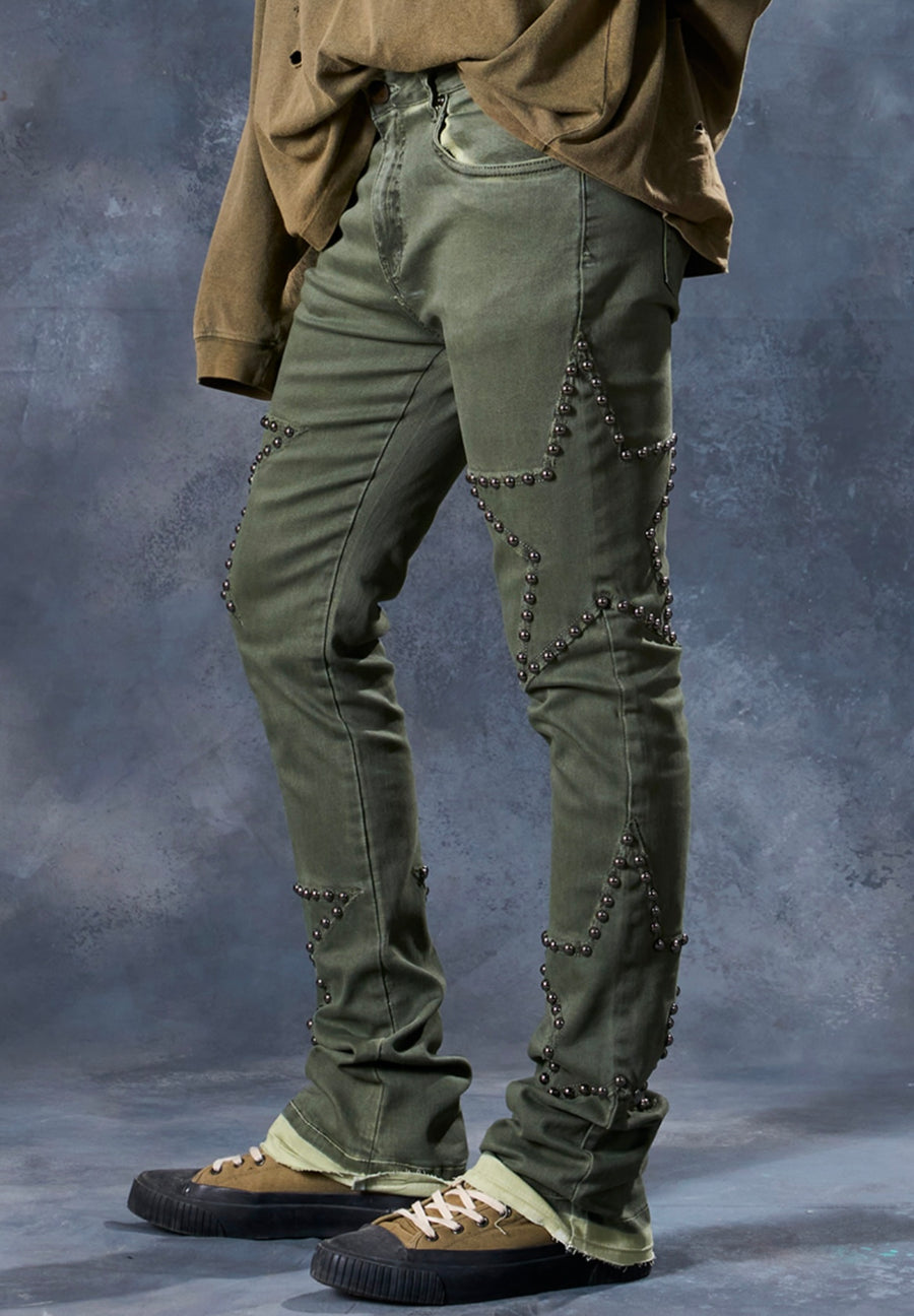 Stacked Fit Green Jeans