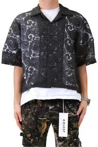 ELUX Paisley Mesh Crop Top Short Sleeve Buttondown Shirt Ksw-3200