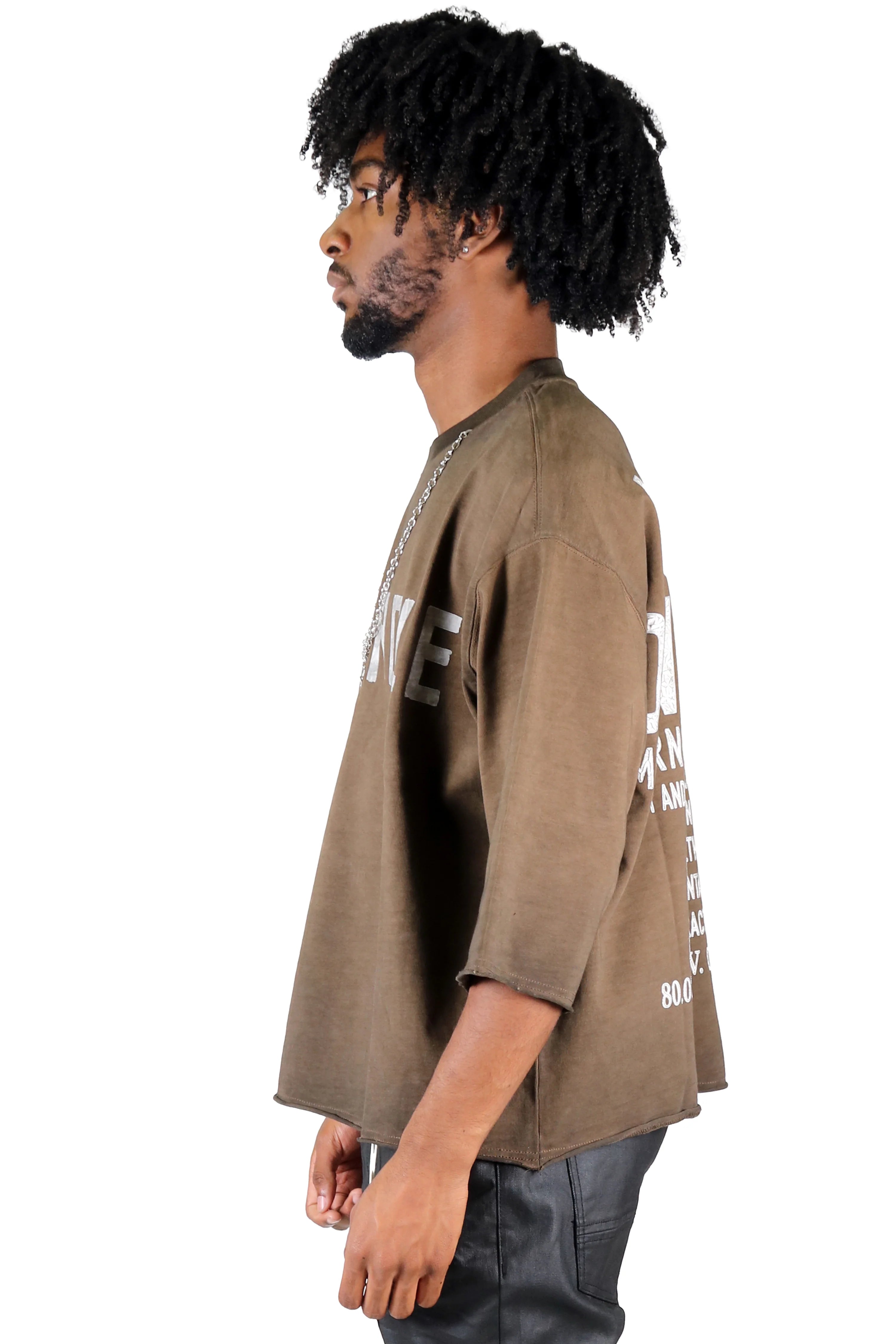 ELLE S/N Jersey 3/4 Sleeve Crop Top Tee with Detachable Necklace kt-1960