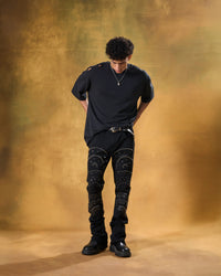 W BY WAIMEA MEN'S STACKED FIT JEANS BLACK M8424D