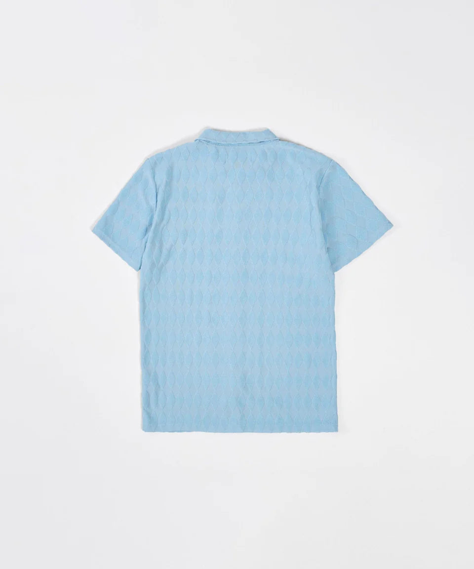 Diamond Plate Towel Color Blocked Short Sleeve Button Down Shirt - Light Blue RSP-038