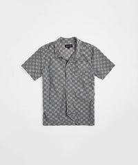 Checkerboard Towel Color Blocked Short Sleeve Button Down Shirt - Grey RSP-040