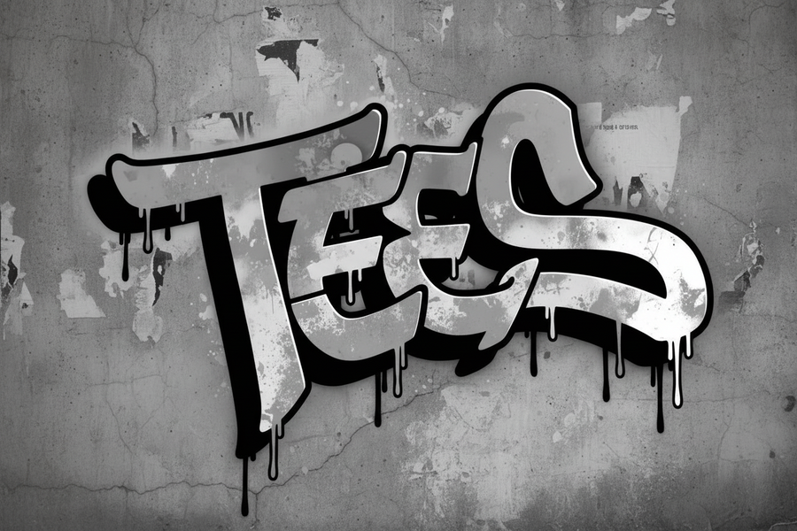 a graffiti style graphic that says Tees