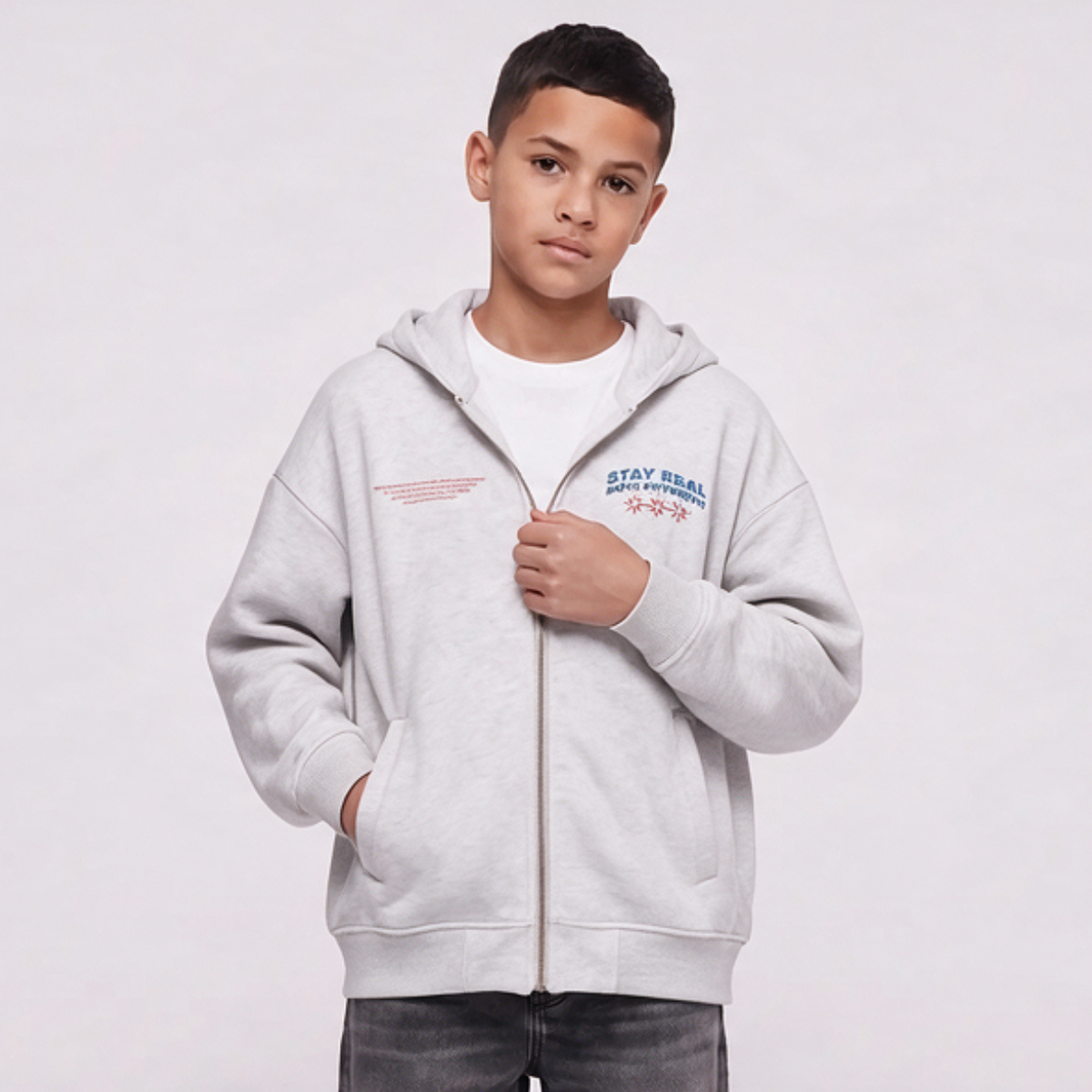 Dark Illusion Stay Real Zip Up Heather Grey