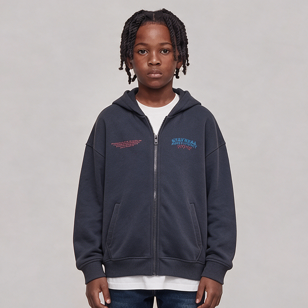 Dark Illusion Stay Real Zip Up Dark Grey