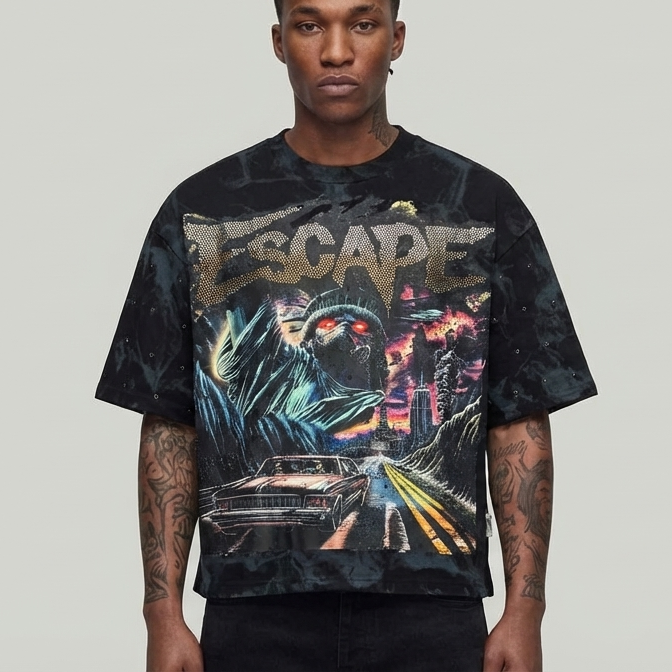 Escape Cropped T-Shirt Washed Black T1410