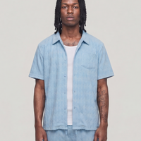 Diamond Plate Towel Color Blocked Short Sleeve Button Down Shirt - Light Blue RSP-038