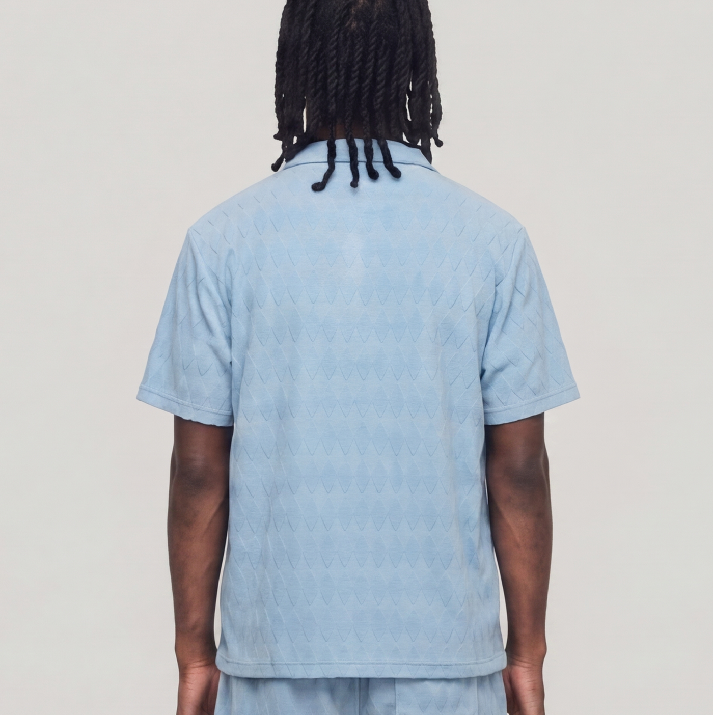 Diamond Plate Towel Color Blocked Short Sleeve Button Down Shirt - Light Blue RSP-038
