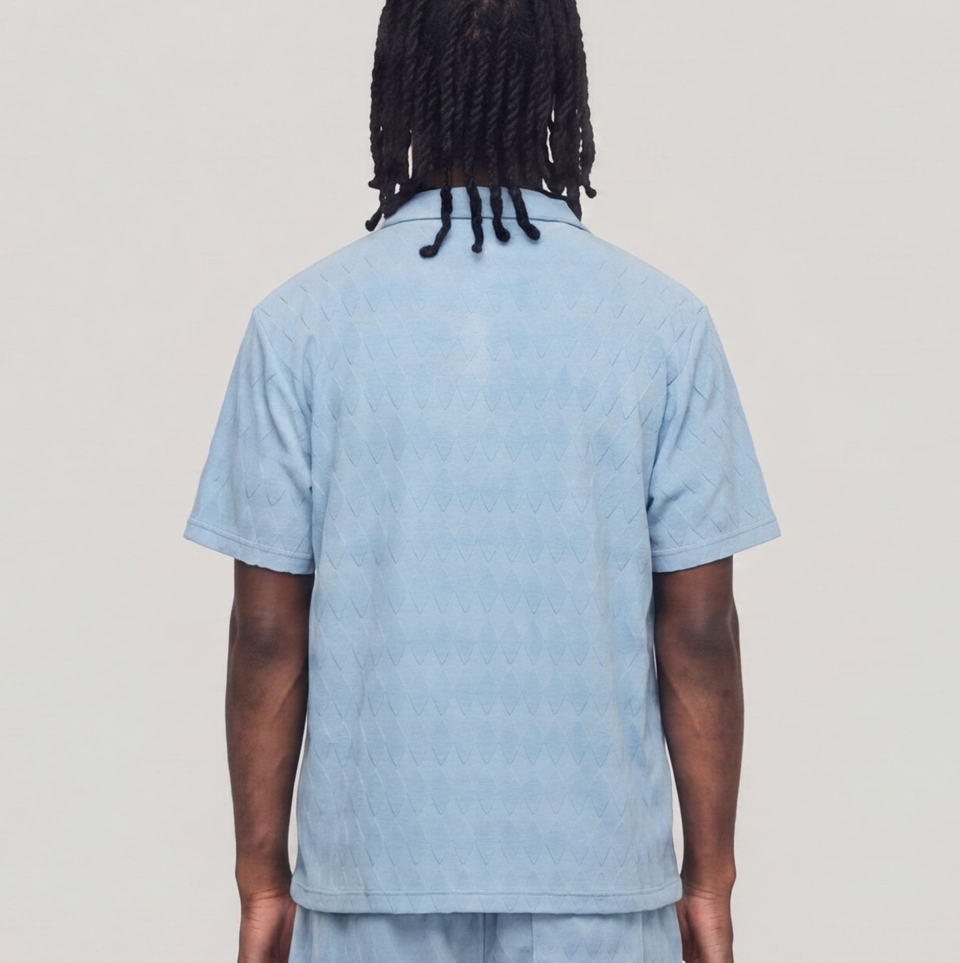 Diamond Plate Towel Color Blocked Short Sleeve Button Down Shirt - Light Blue RSP-038