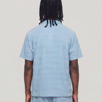 Diamond Plate Towel Color Blocked Short Sleeve Button Down Shirt - Light Blue RSP-038