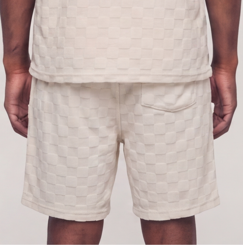 Checkerboard Towel Color Blocked Short   RSP-041 CREAM