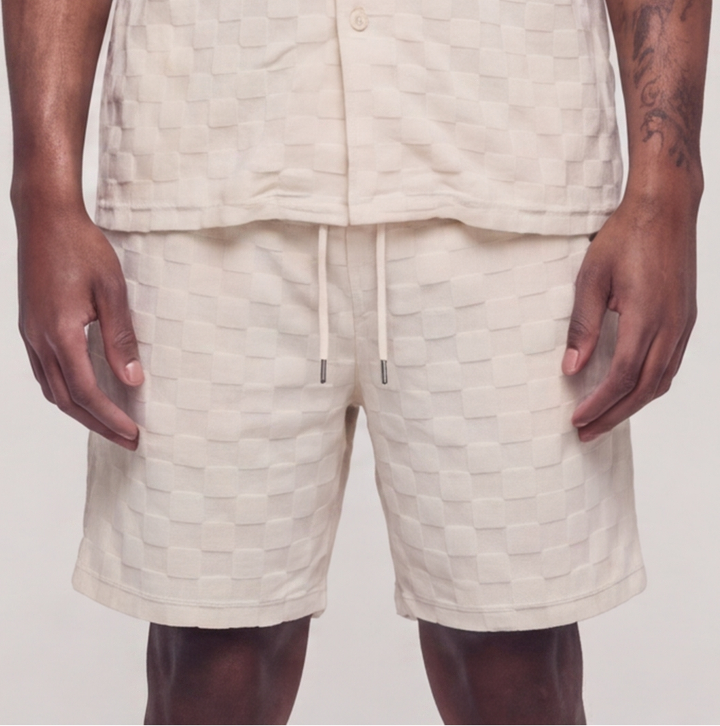 Checkerboard Towel Color Blocked Short   RSP-041 CREAM