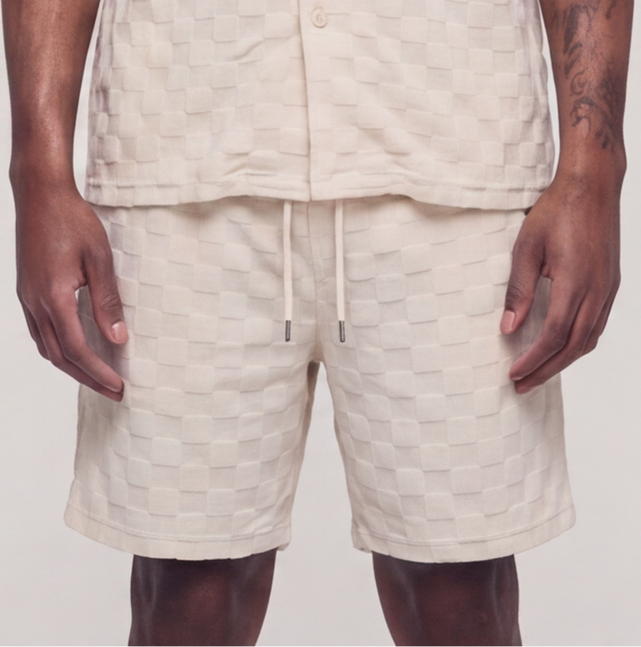 Checkerboard Towel Color Blocked Short   RSP-041 CREAM