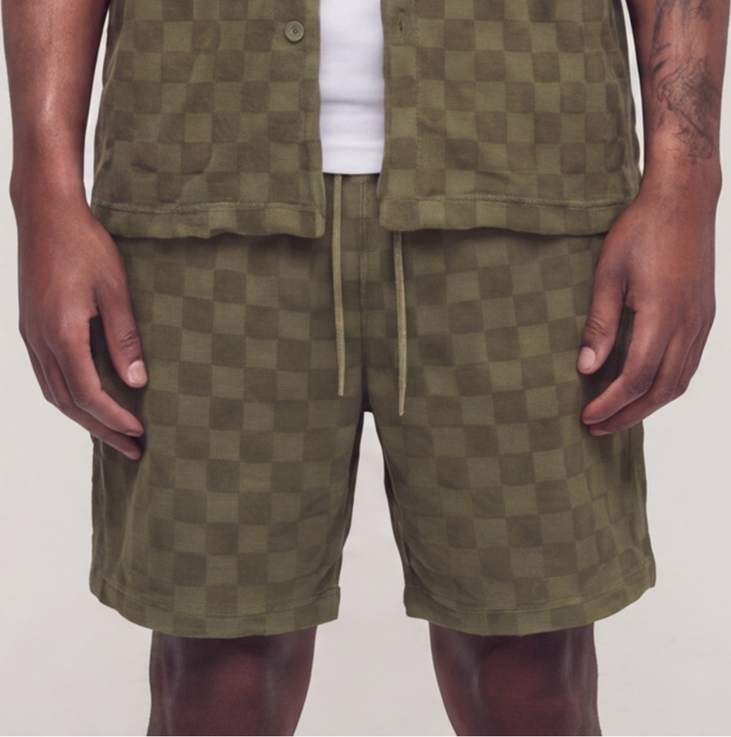 Checkerboard Towel Color Blocked Short   RSP-041 OLIVE