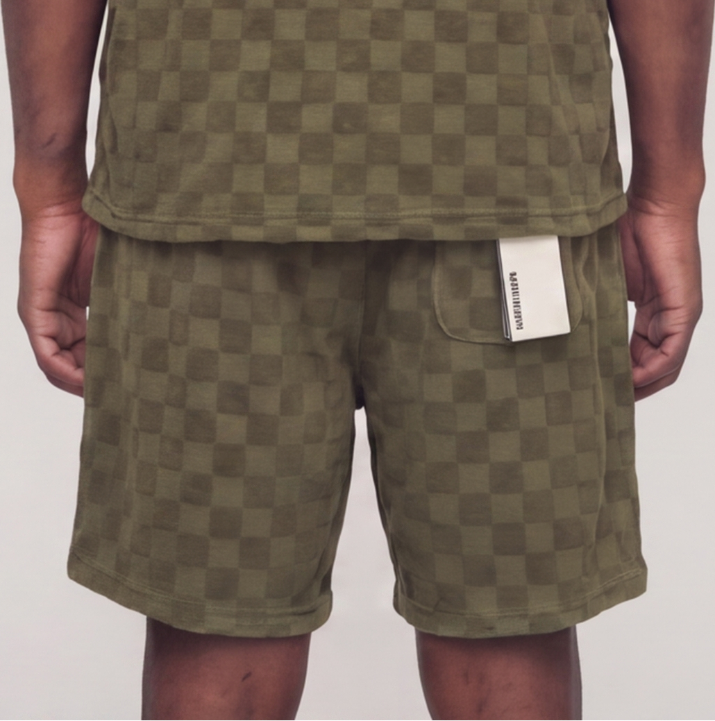 Checkerboard Towel Color Blocked Short   RSP-041 OLIVE
