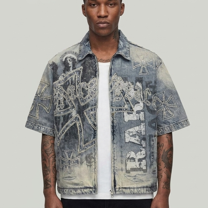 Zip up denim shirt Rare pace RJ6063 MD.TINT