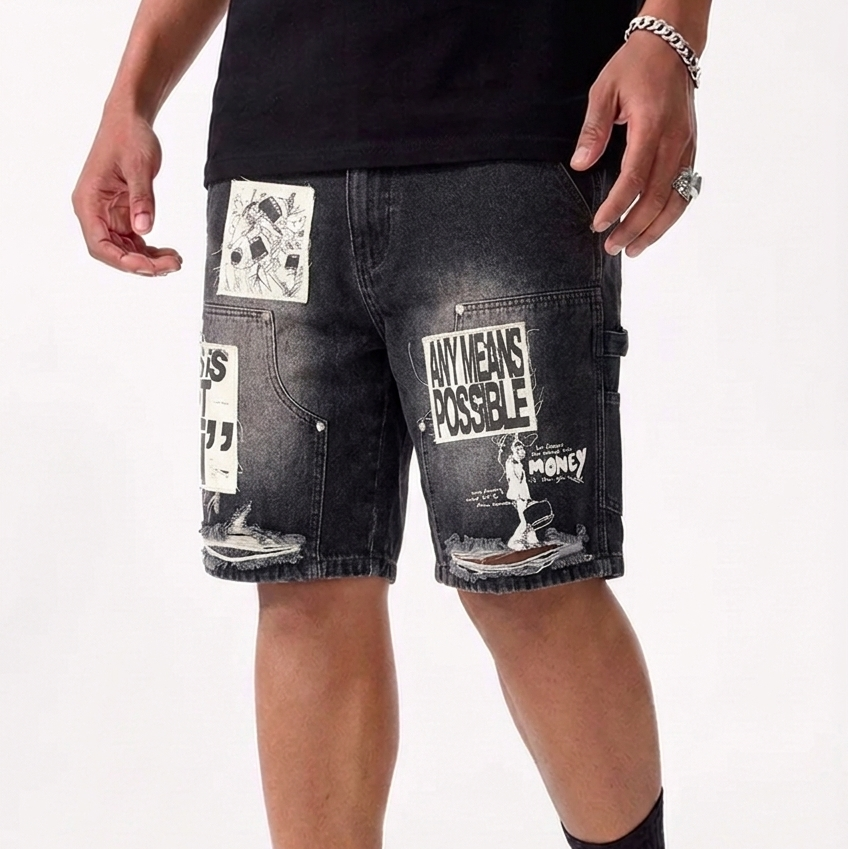 Mixed Emotion Black "AI" Denim Shorts