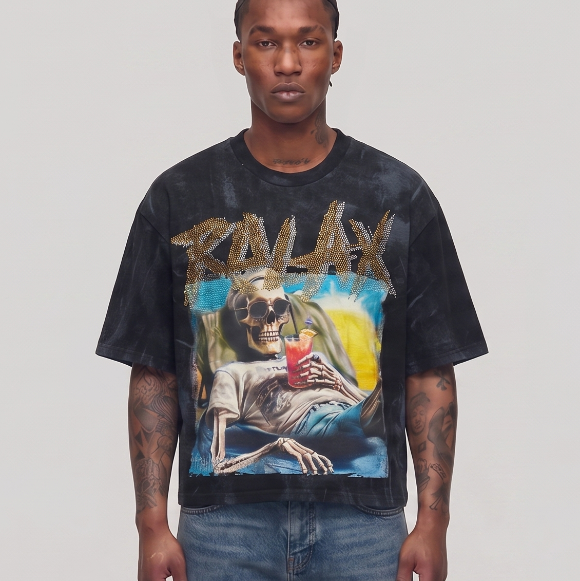 RELAX YOUR MIND CROPPED Black T1459