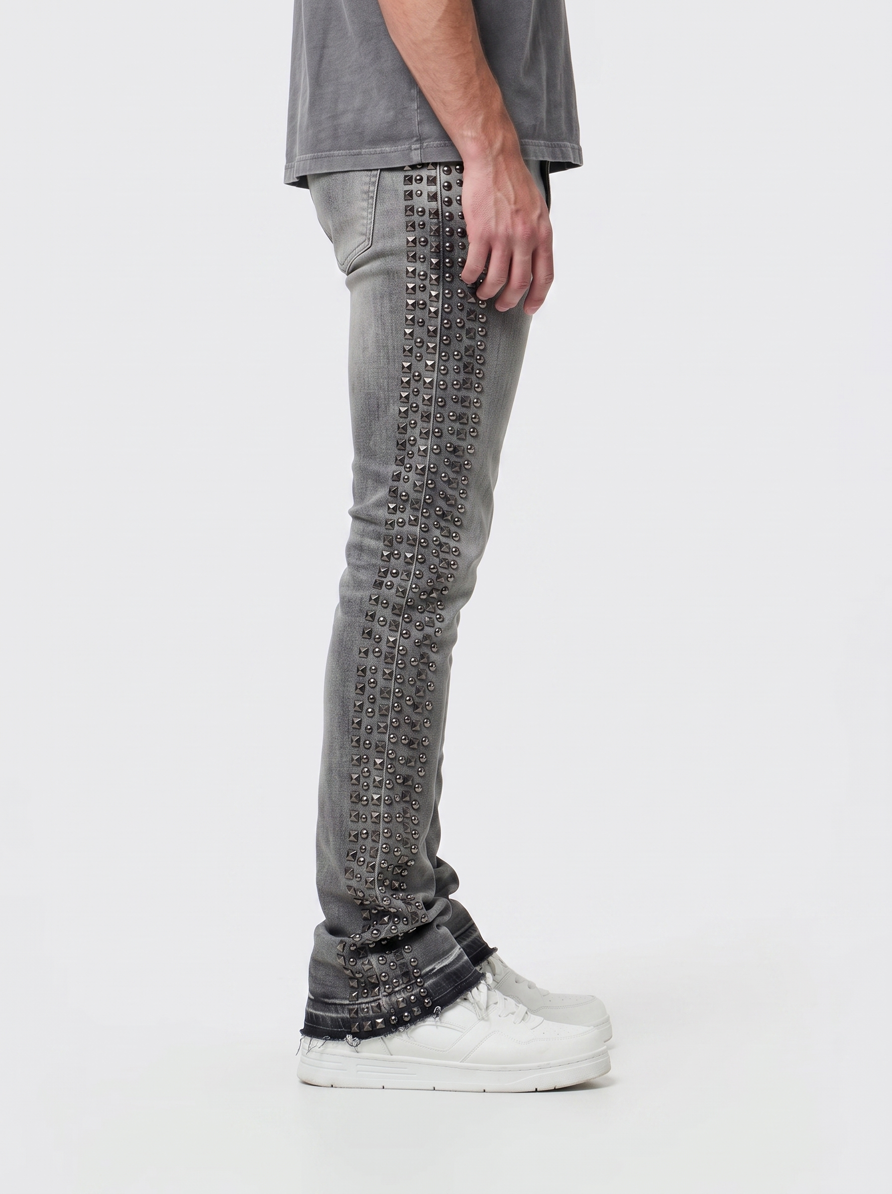 Waimea Men's Silver Studs Stacked Jeans GREY M8511D