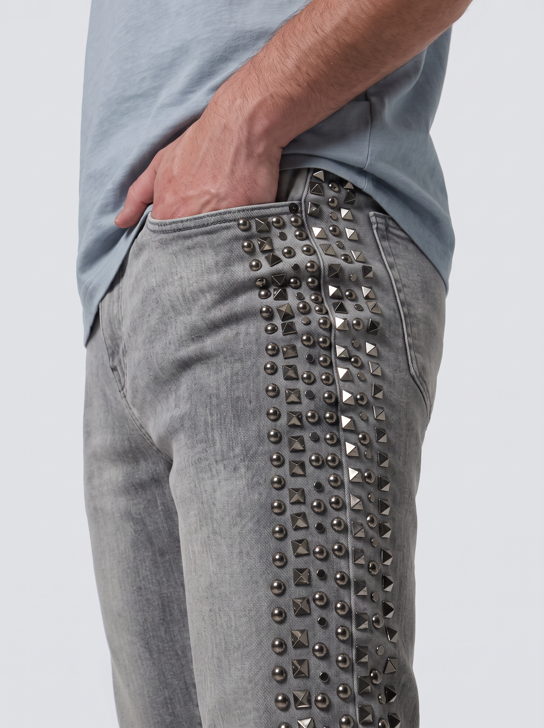Waimea Men's Silver Studs Stacked Jeans GREY M8511D