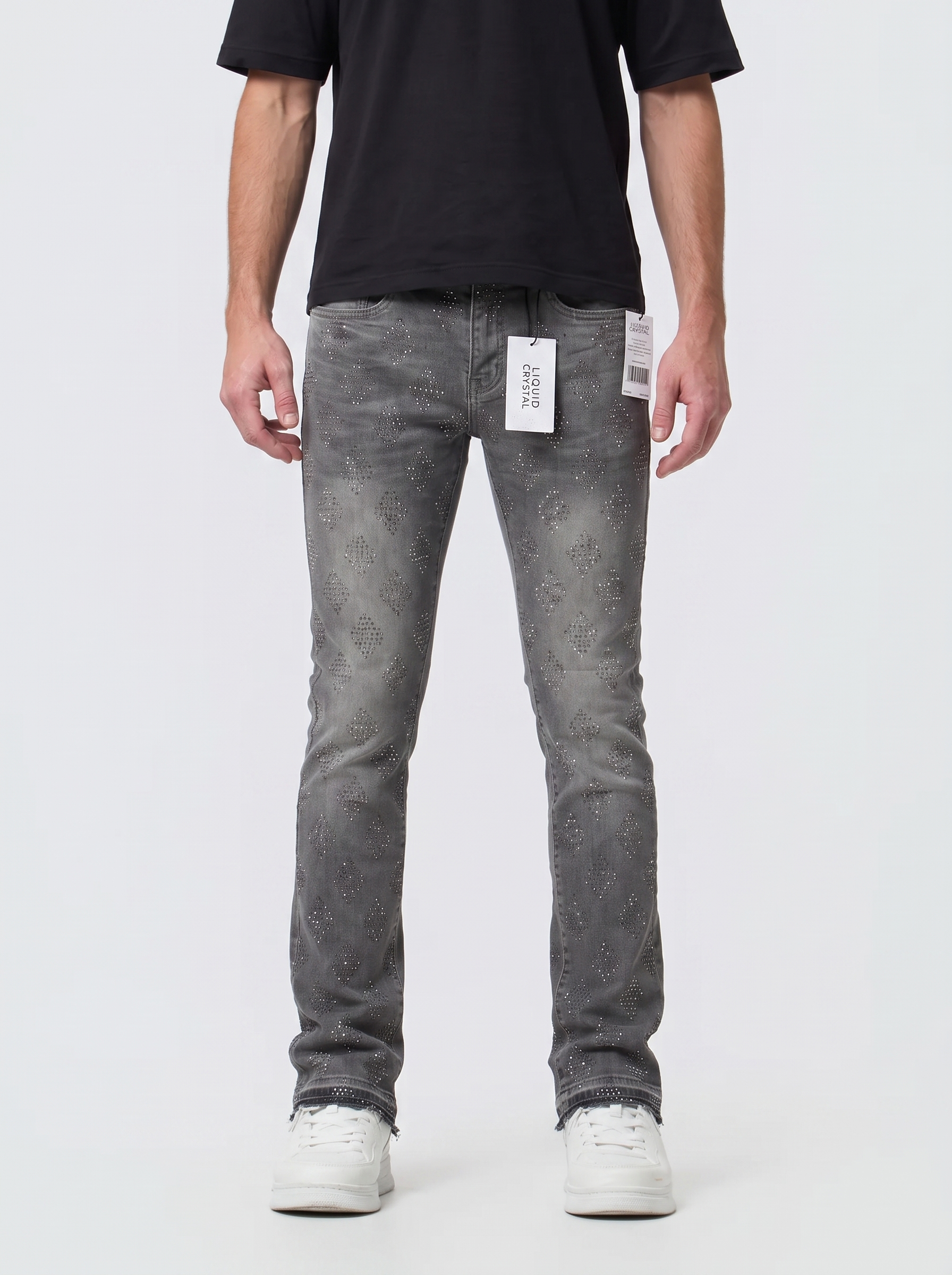 Liquid Crystal 'Diamond Crystal' Stacked Rhinestone Denim (Smoked Grey) JTF2317