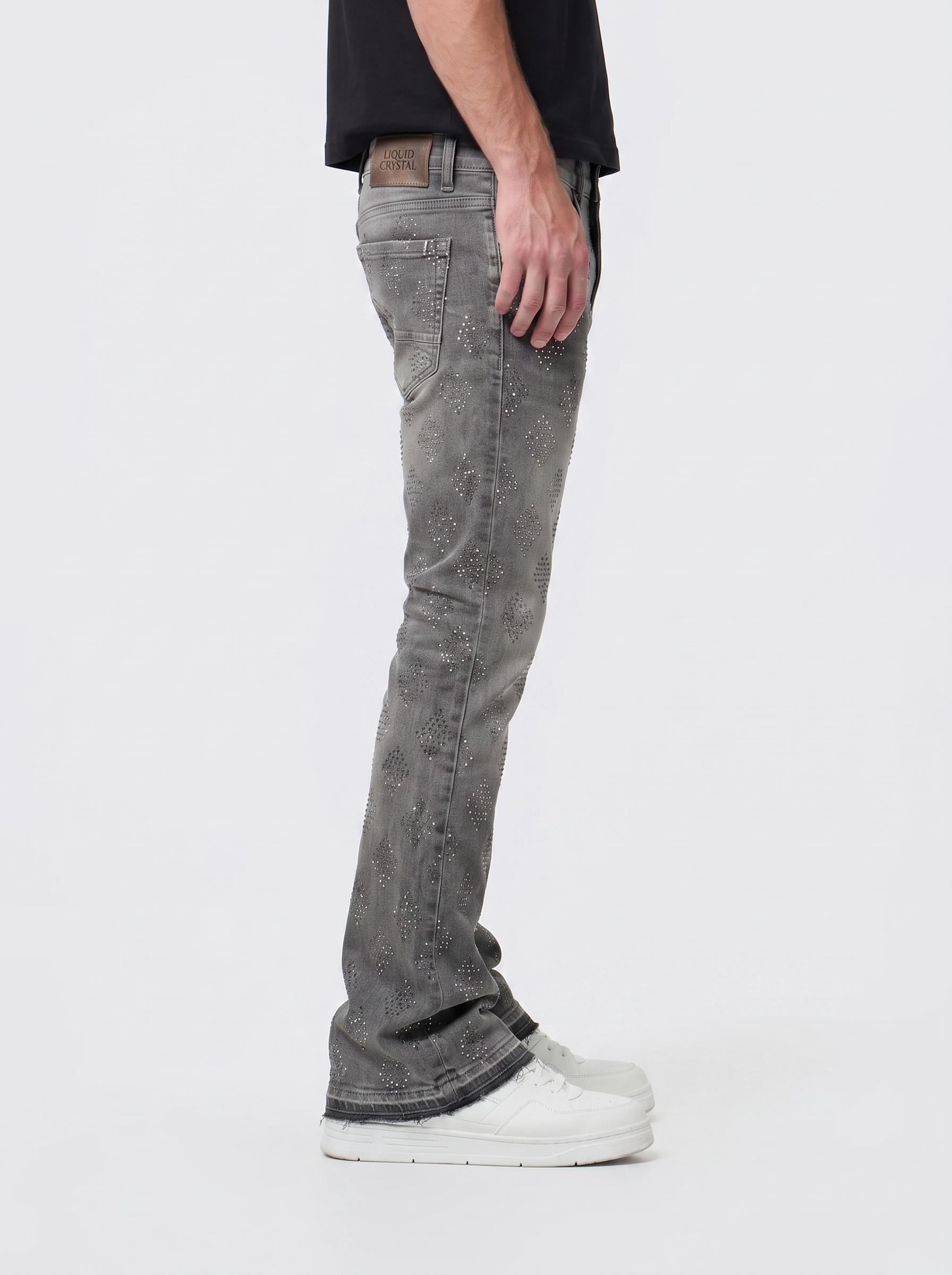 Liquid Crystal 'Diamond Crystal' Stacked Rhinestone Denim (Smoked Grey) JTF2317