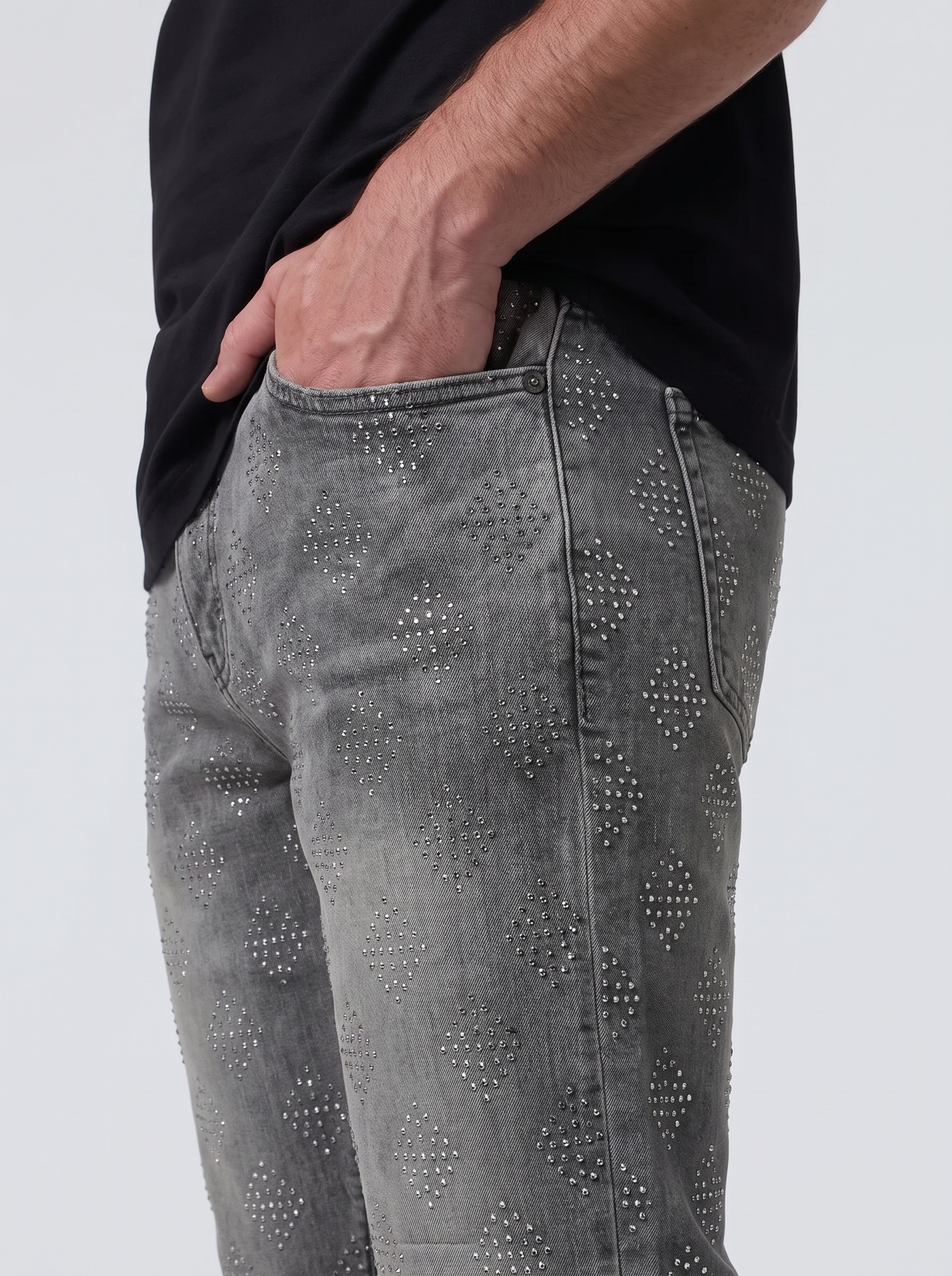 Liquid Crystal 'Diamond Crystal' Stacked Rhinestone Denim (Smoked Grey) JTF2317