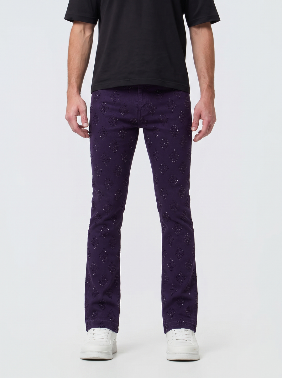 Liquid Crystal 'Diamond Crystal' Stacked Rhinestone Denim (purple ) JTF2317