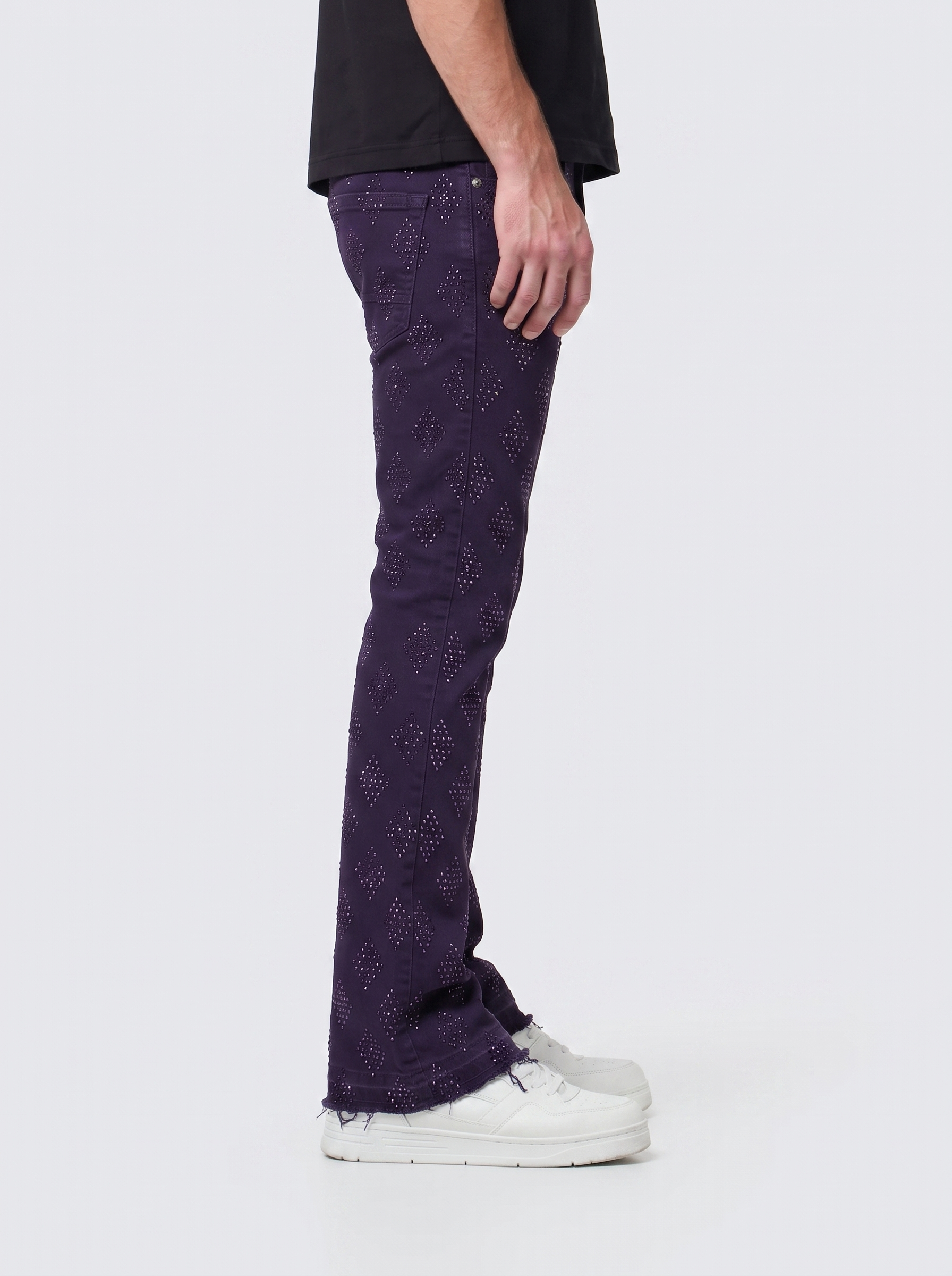 Liquid Crystal 'Diamond Crystal' Stacked Rhinestone Denim (purple ) JTF2317