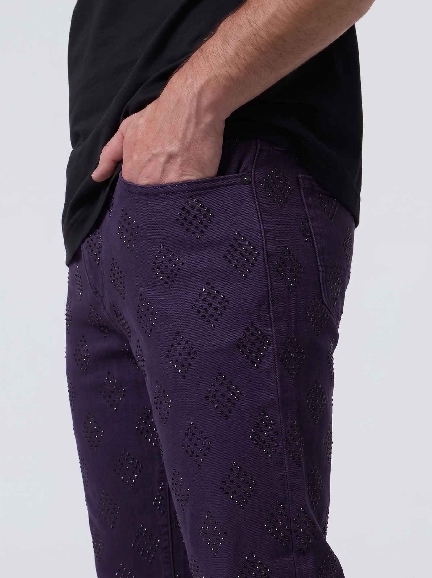 Liquid Crystal 'Diamond Crystal' Stacked Rhinestone Denim (purple ) JTF2317
