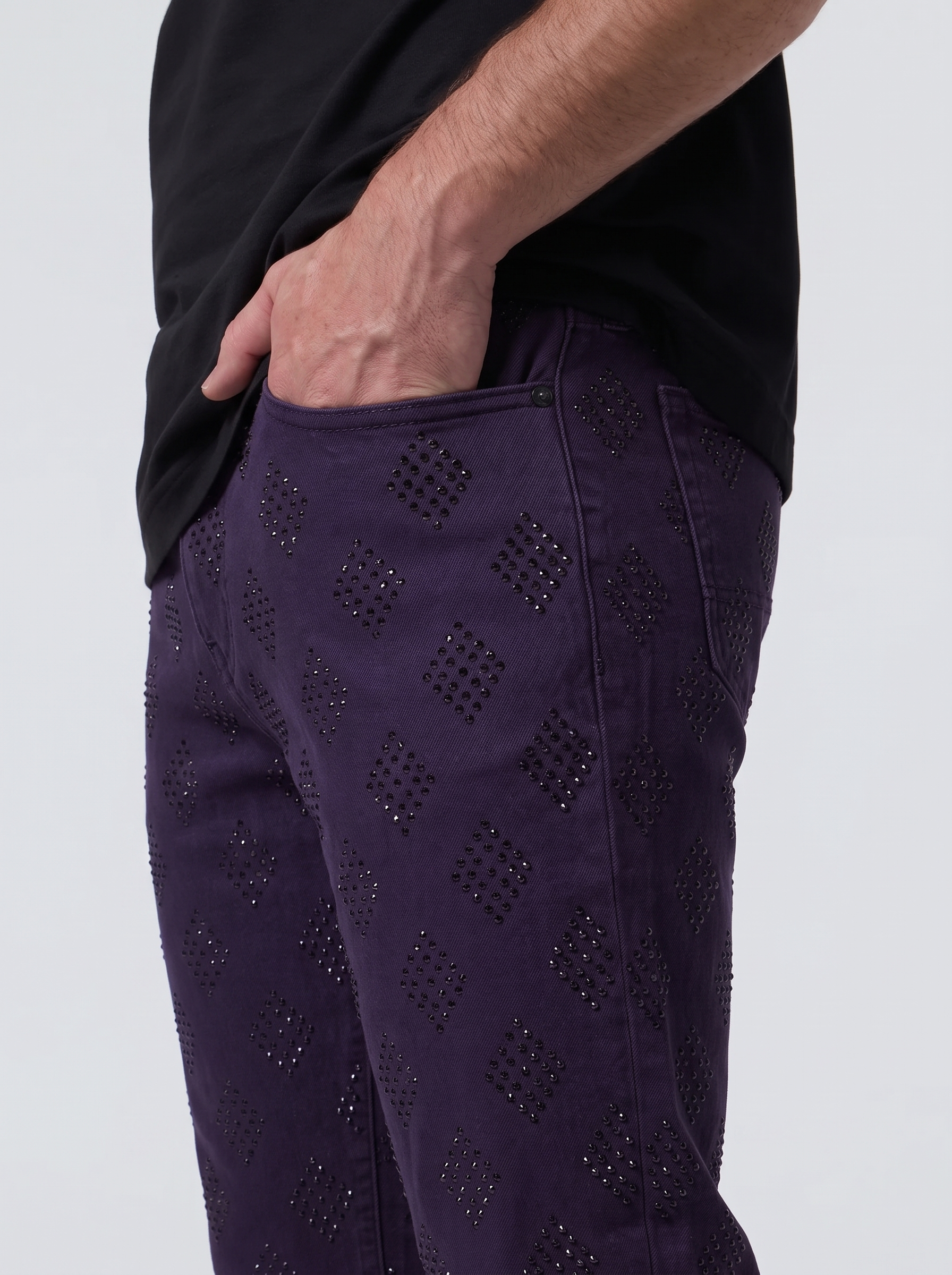 Liquid Crystal 'Diamond Crystal' Stacked Rhinestone Denim (purple ) JTF2317