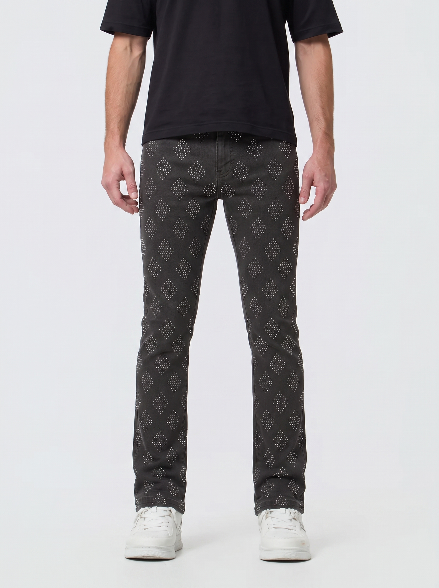Liquid Crystal 'Diamond Crystal' Stacked Rhinestone Denim (charcoal  ) JTF2317