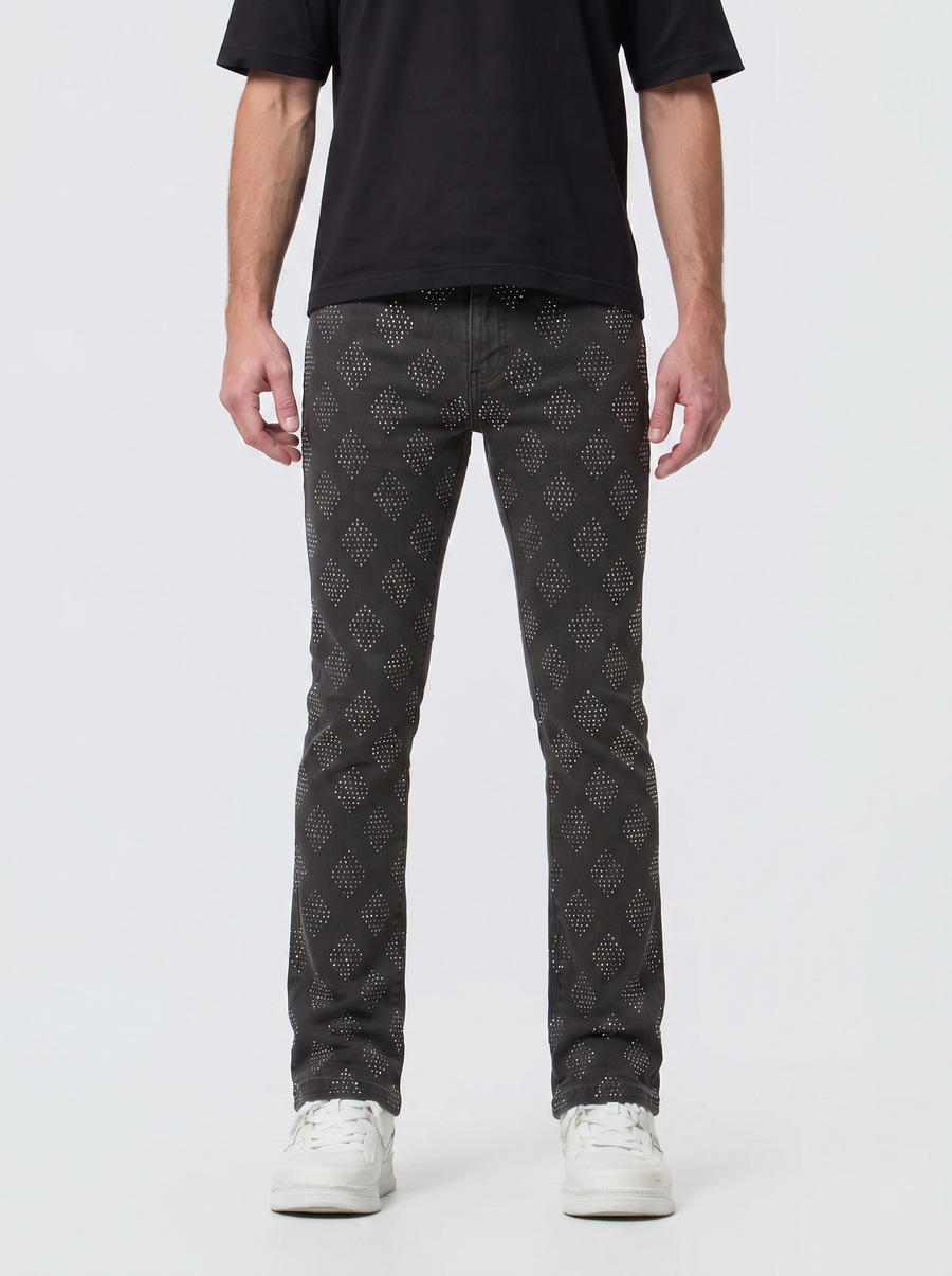 Liquid Crystal 'Diamond Crystal' Stacked Rhinestone Denim (charcoal  ) JTF2317