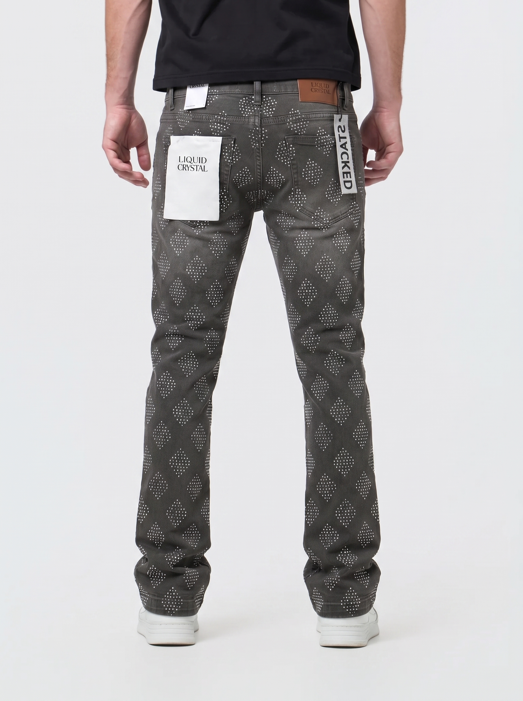 Liquid Crystal 'Diamond Crystal' Stacked Rhinestone Denim (charcoal  ) JTF2317
