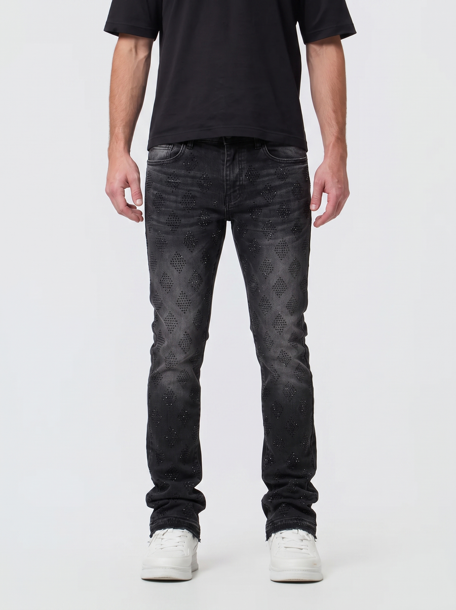 Liquid Crystal 'Diamond Crystal' Stacked Rhinestone Denim (Black Shadow ) JTF2317