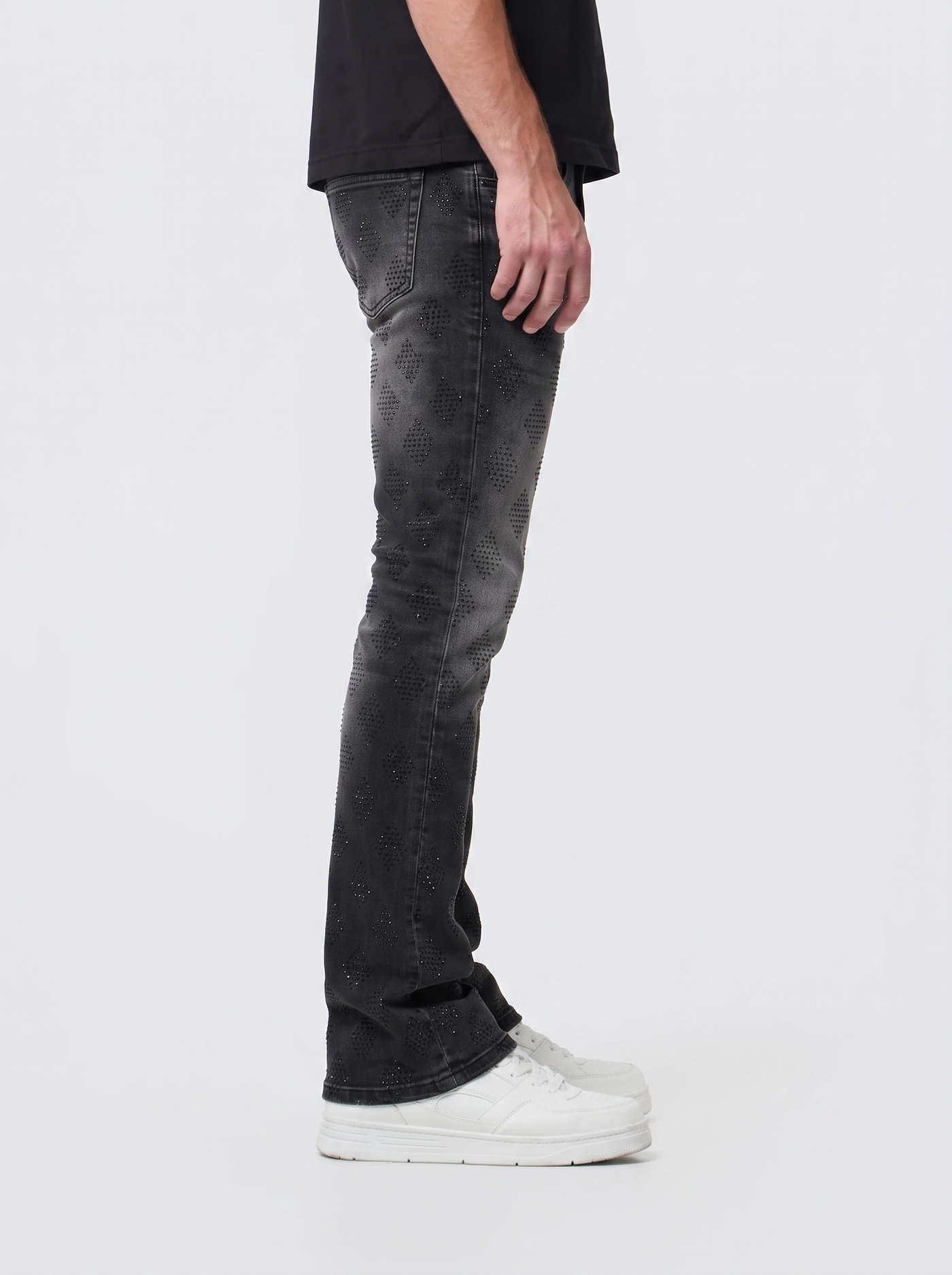 Liquid Crystal 'Diamond Crystal' Stacked Rhinestone Denim (Black Shadow ) JTF2317