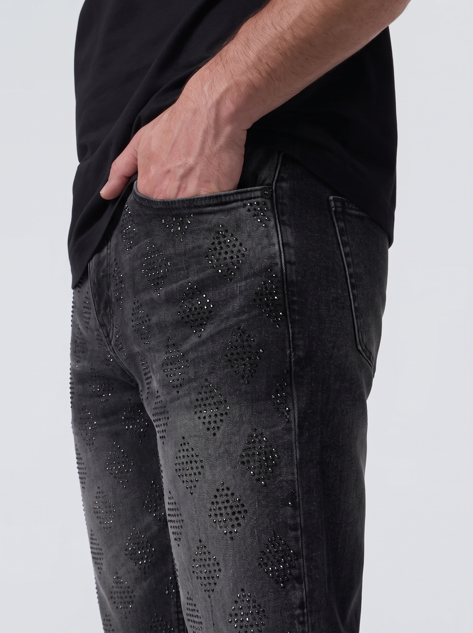Liquid Crystal 'Diamond Crystal' Stacked Rhinestone Denim (Black Shadow ) JTF2317