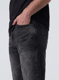 Liquid Crystal 'Diamond Crystal' Stacked Rhinestone Denim (Black Shadow ) JTF2317
