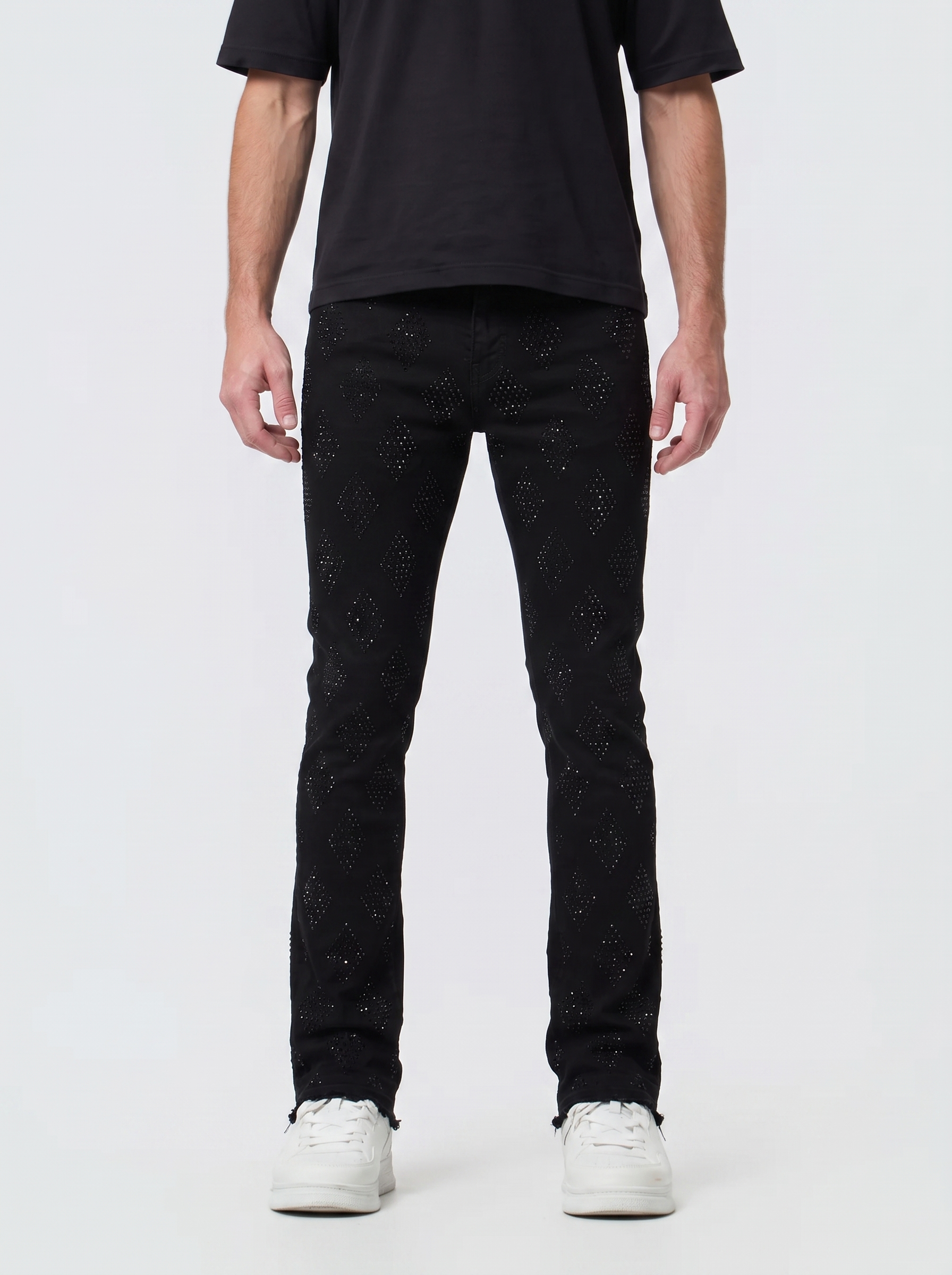 Liquid Crystal 'Diamond Crystal' Stacked Rhinestone Denim (Jet Black  ) JTF2317A