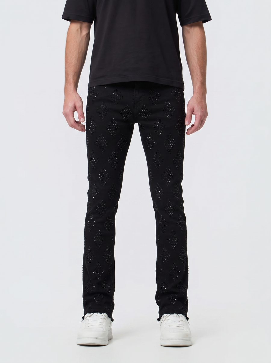 Liquid Crystal 'Diamond Crystal' Stacked Rhinestone Denim (Jet Black  ) JTF2317A