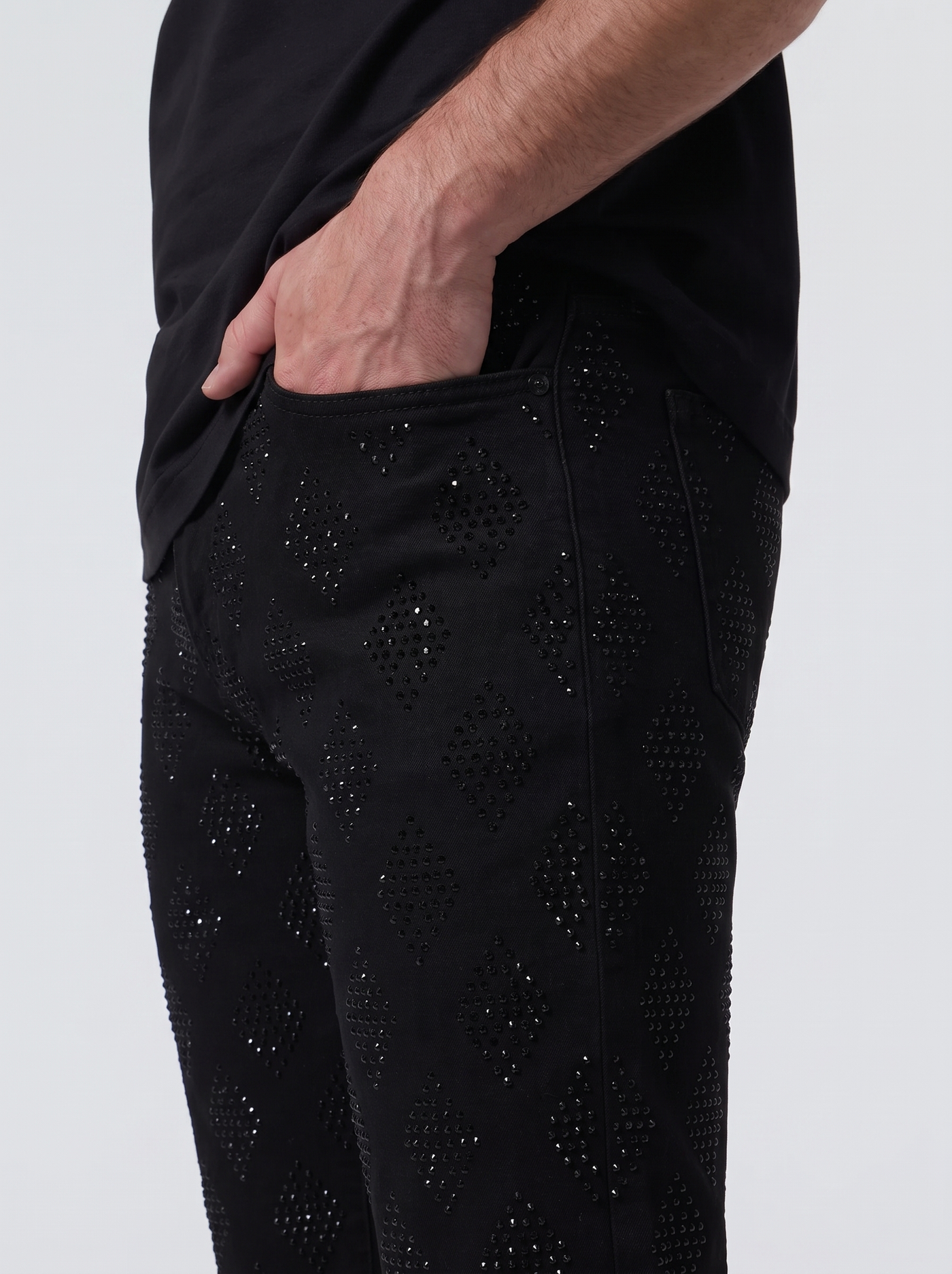 Liquid Crystal 'Diamond Crystal' Stacked Rhinestone Denim (Jet Black  ) JTF2317A
