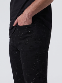 Liquid Crystal 'Diamond Crystal' Stacked Rhinestone Denim (Jet Black  ) JTF2317A