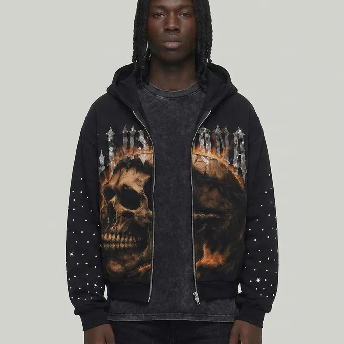 DARK ILLUSION SKULL ZIPUP HOODIE BLACK