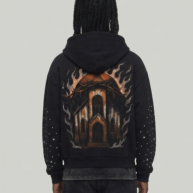 DARK ILLUSION SKULL ZIPUP HOODIE BLACK