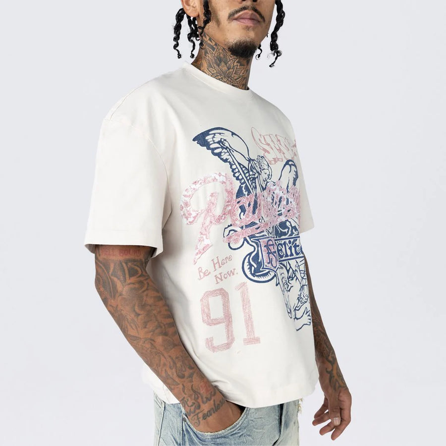 Wide Cropped Mineral Washed Dystopia T-Shirt - Parchment