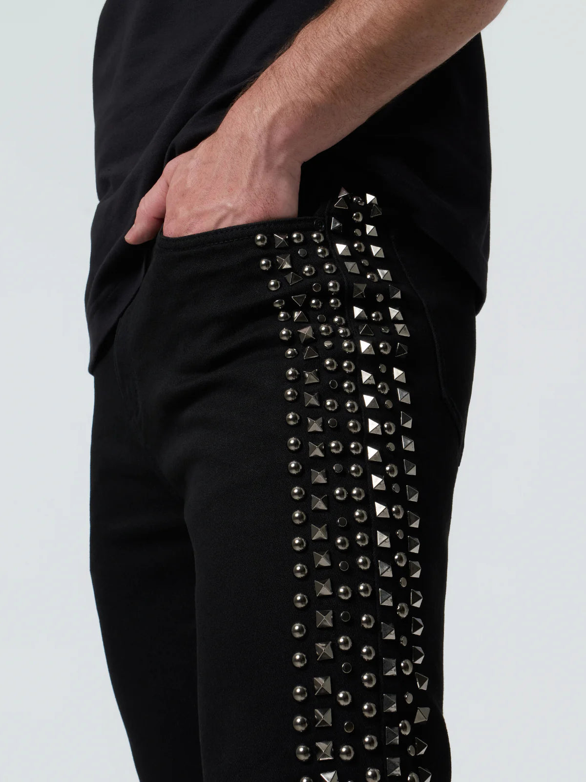 Waimea Men's Silver Studs Stacked Jeans JET Black M8511D