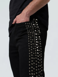 Waimea Men's Silver Studs Stacked Jeans JET Black M8511D