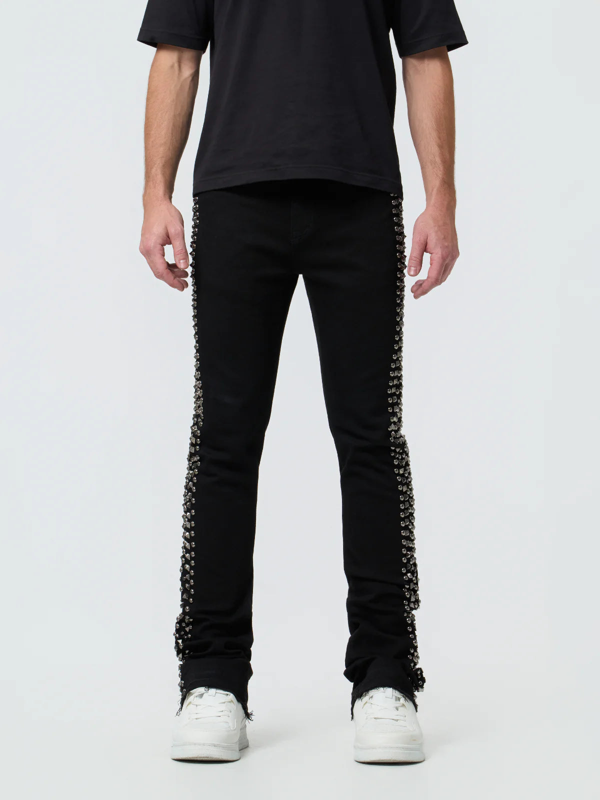 Waimea Men's Silver Studs Stacked Jeans JET Black M8511D
