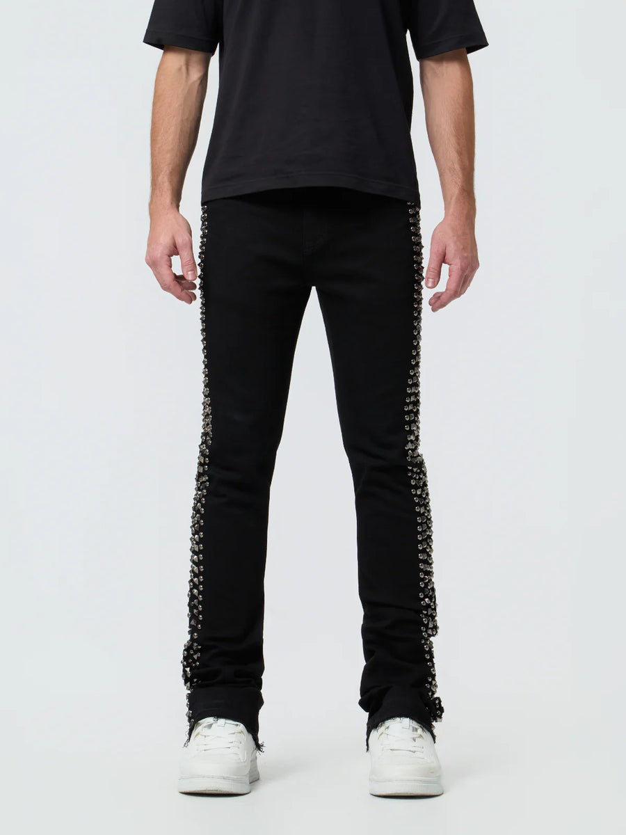 Waimea Men's Silver Studs Stacked Jeans JET Black M8511D